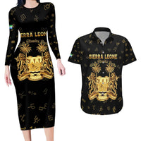 Personalized Sierra Leone Vai Syllabary Heritage Couples Matching Long Sleeve Bodycon Dress and Hawaiian Shirt National Emblem Golden Style - Wonder Print Shop