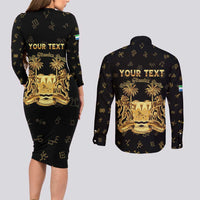 Personalized Sierra Leone Vai Syllabary Heritage Couples Matching Long Sleeve Bodycon Dress and Long Sleeve Button Shirt National Emblem Golden Style - Wonder Print Shop