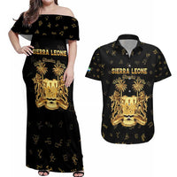 Personalized Sierra Leone Vai Syllabary Heritage Couples Matching Off Shoulder Maxi Dress and Hawaiian Shirt National Emblem Golden Style - Wonder Print Shop