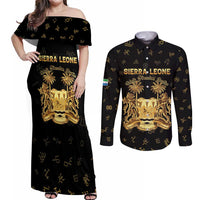Personalized Sierra Leone Vai Syllabary Heritage Couples Matching Off Shoulder Maxi Dress and Long Sleeve Button Shirt National Emblem Golden Style - Wonder Print Shop