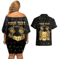 Personalized Sierra Leone Vai Syllabary Heritage Couples Matching Off Shoulder Short Dress and Hawaiian Shirt National Emblem Golden Style - Wonder Print Shop