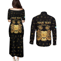 Personalized Sierra Leone Vai Syllabary Heritage Couples Matching Puletasi and Long Sleeve Button Shirt National Emblem Golden Style - Wonder Print Shop
