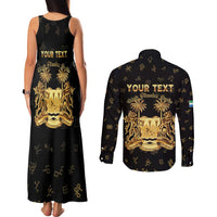 Personalized Sierra Leone Vai Syllabary Heritage Couples Matching Tank Maxi Dress and Long Sleeve Button Shirt National Emblem Golden Style - Wonder Print Shop