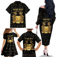 Personalized Sierra Leone Vai Syllabary Heritage Family Matching Off The Shoulder Long Sleeve Dress and Hawaiian Shirt National Emblem Golden Style - Wonder Print Shop
