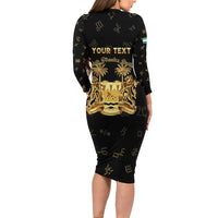 Personalized Sierra Leone Vai Syllabary Heritage Long Sleeve Bodycon Dress National Emblem Golden Style - Wonder Print Shop