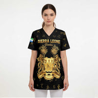 Personalized Sierra Leone Vai Syllabary Heritage Scrub Top National Emblem Golden Style - Wonder Print Shop