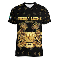 Personalized Sierra Leone Vai Syllabary Heritage Women V-Neck T-Shirt National Emblem Golden Style - Wonder Print Shop