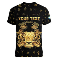 Personalized Sierra Leone Vai Syllabary Heritage Women V-Neck T-Shirt National Emblem Golden Style - Wonder Print Shop