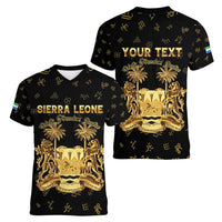 Personalized Sierra Leone Vai Syllabary Heritage Women V-Neck T-Shirt National Emblem Golden Style - Wonder Print Shop