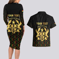 Personalized Ghana Kente Pattern Couples Matching Long Sleeve Bodycon Dress and Hawaiian Shirt The Heart of Gold of Africa - Wonder Print Shop