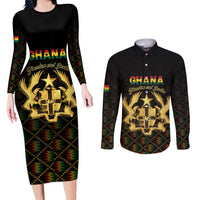 Personalized Ghana Kente Pattern Couples Matching Long Sleeve Bodycon Dress and Long Sleeve Button Shirt The Heart of Gold of Africa - Wonder Print Shop