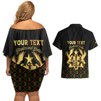 Personalized Ghana Kente Pattern Couples Matching Off Shoulder Short Dress and Hawaiian Shirt The Heart of Gold of Africa - Wonder Print Shop