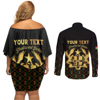 Personalized Ghana Kente Pattern Couples Matching Off Shoulder Short Dress and Long Sleeve Button Shirt The Heart of Gold of Africa - Wonder Print Shop