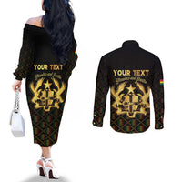 Personalized Ghana Kente Pattern Couples Matching Off The Shoulder Long Sleeve Dress and Long Sleeve Button Shirt The Heart of Gold of Africa - Wonder Print Shop