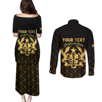 Personalized Ghana Kente Pattern Couples Matching Puletasi and Long Sleeve Button Shirt The Heart of Gold of Africa - Wonder Print Shop
