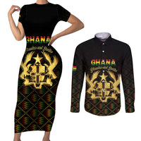 Personalized Ghana Kente Pattern Couples Matching Short Sleeve Bodycon Dress and Long Sleeve Button Shirt The Heart of Gold of Africa - Wonder Print Shop