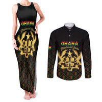 Personalized Ghana Kente Pattern Couples Matching Tank Maxi Dress and Long Sleeve Button Shirt The Heart of Gold of Africa - Wonder Print Shop