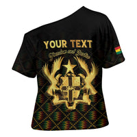 Personalized Ghana Kente Pattern Cross Shoulder Shirt The Heart of Gold of Africa - Wonder Print Shop