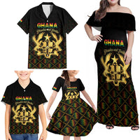 Personalized Ghana Kente Pattern Family Matching Off Shoulder Maxi Dress and Hawaiian Shirt The Heart of Gold of Africa - Wonder Print Shop