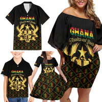 Personalized Ghana Kente Pattern Family Matching Off Shoulder Short Dress and Hawaiian Shirt The Heart of Gold of Africa - Wonder Print Shop
