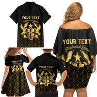 Personalized Ghana Kente Pattern Family Matching Off Shoulder Short Dress and Hawaiian Shirt The Heart of Gold of Africa - Wonder Print Shop