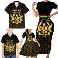 Personalized Ghana Kente Pattern Family Matching Short Sleeve Bodycon Dress and Hawaiian Shirt The Heart of Gold of Africa - Wonder Print Shop