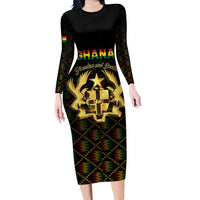Personalized Ghana Kente Pattern Long Sleeve Bodycon Dress The Heart of Gold of Africa - Wonder Print Shop