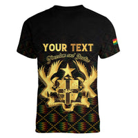 Personalized Ghana Kente Pattern Women V-Neck T-Shirt The Heart of Gold of Africa - Wonder Print Shop