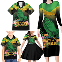 Personalized Pray For Jamaica Family Matching Long Sleeve Bodycon Dress and Hawaiian Shirt Jamaica Strong - Wonder Print Shop