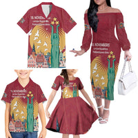 Latvia Independence Day Family Matching Off The Shoulder Long Sleeve Dress and Hawaiian Shirt Latvija with Freedom Monument