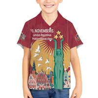 Latvia Independence Day Family Matching Off The Shoulder Long Sleeve Dress and Hawaiian Shirt Latvija with Freedom Monument