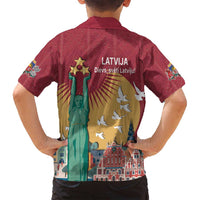 Latvia Independence Day Family Matching Puletasi and Hawaiian Shirt Latvija with Freedom Monument