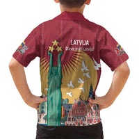 Latvia Independence Day Family Matching Short Sleeve Bodycon Dress and Hawaiian Shirt Latvija with Freedom Monument