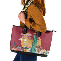 Latvia Independence Day Leather Tote Bag Latvija with Freedom Monument