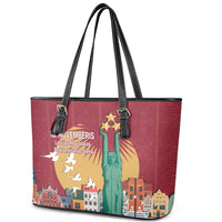 Latvia Independence Day Leather Tote Bag Latvija with Freedom Monument