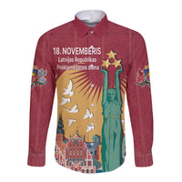 Latvia Independence Day Long Sleeve Button Shirt Latvija with Freedom Monument