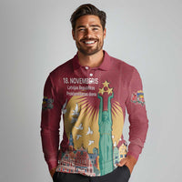 Latvia Independence Day Long Sleeve Polo Shirt Latvija with Freedom Monument