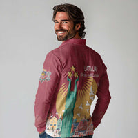 Latvia Independence Day Long Sleeve Polo Shirt Latvija with Freedom Monument
