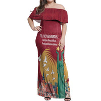 Latvia Independence Day Off Shoulder Maxi Dress Latvija with Freedom Monument