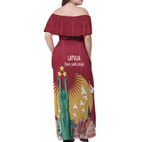Latvia Independence Day Off Shoulder Maxi Dress Latvija with Freedom Monument
