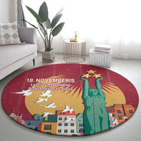 Latvia Independence Day Round Carpet Latvija with Freedom Monument