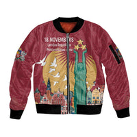 Latvia Independence Day Sleeve Zip Bomber Jacket Latvija with Freedom Monument