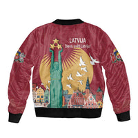 Latvia Independence Day Sleeve Zip Bomber Jacket Latvija with Freedom Monument