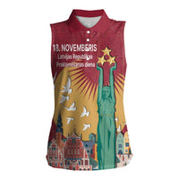 Latvia Independence Day Women Sleeveless Polo Shirt Latvija with Freedom Monument