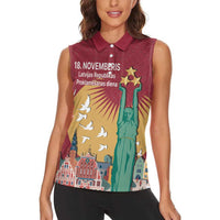 Latvia Independence Day Women Sleeveless Polo Shirt Latvija with Freedom Monument