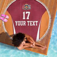 Latvia Football Custom Beach Blanket Red Latvian Pattern