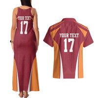 Latvia Football Custom Couples Matching Tank Maxi Dress and Hawaiian Shirt Red Latvian Pattern