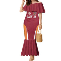 Latvia Football Custom Family Matching Mermaid Dress and Hawaiian Shirt Red Latvian Pattern