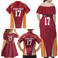 Latvia Football Custom Family Matching Off Shoulder Maxi Dress and Hawaiian Shirt Red Latvian Pattern