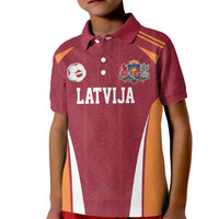 Latvia Football Custom Kid Polo Shirt Red Latvian Pattern